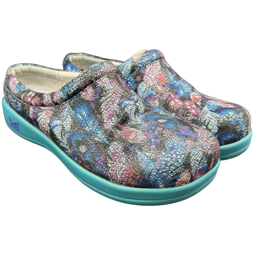 👟 Alegria KAY-885 Floral Leather Clogs Women's USA 9-9.5 Comfort Slip-On Shoes